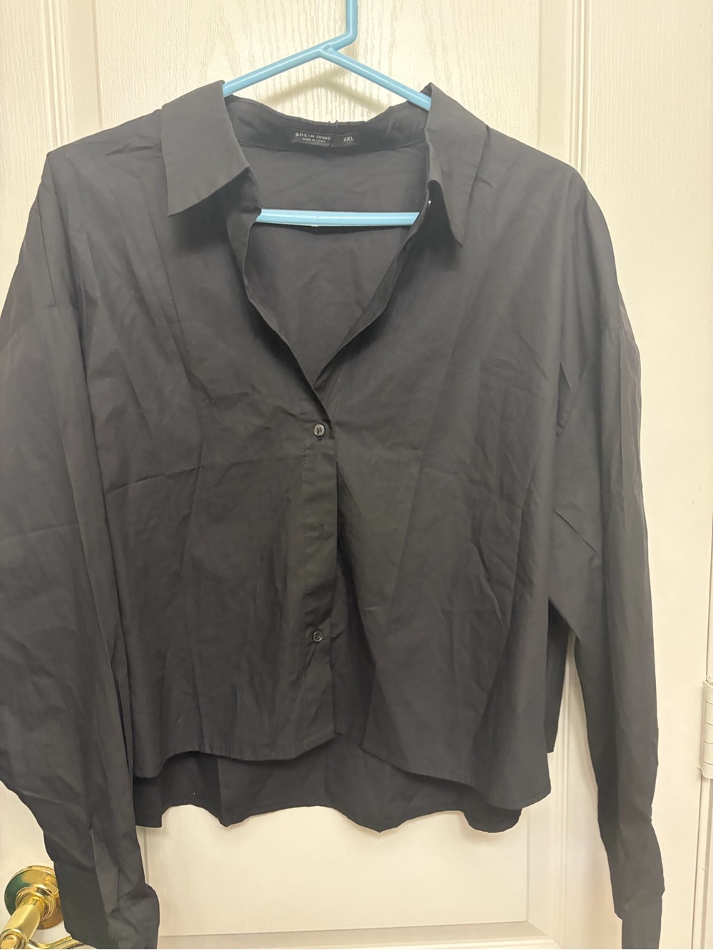 Shein Black Cropped Button-Up Shirt - Women's